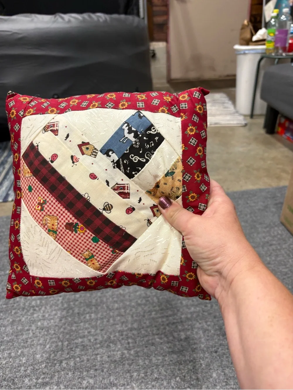 Red Patchwork Heart Holiday Accent Pillow